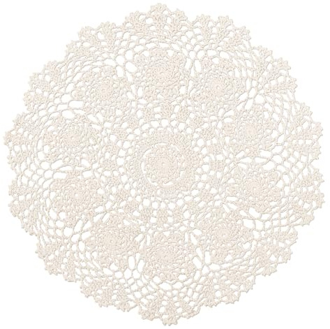 fanquare Retro Runde 40cm Spitze Platzsets Abwaschbar,2 Stück Häkeln Handgefertigt Baumwolle Spitze Tischsets Vasenpads,Beige Platzdeckchen für Küche Esszimmer Party Hochzeit