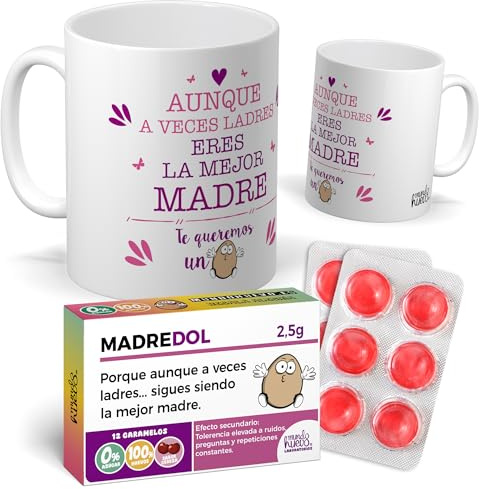 mundohuevo Taza Regalo Mamá | Taza de Cerámica + Caramelo de Mamá | Aunque a Veces ladres Eres el Mejor Padre | Detalle Original para Madres | Regalo Divertido