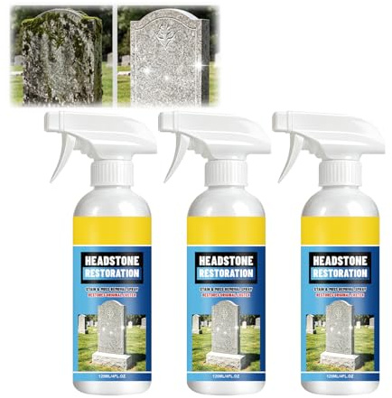 Gravsten restaurering & rengöring spray, granit och sten daglig rengöring och polering, kvarts räknare rengörare, gravsten monument renare för marmor kyrkogård monument för återuppbyggnad (3P)