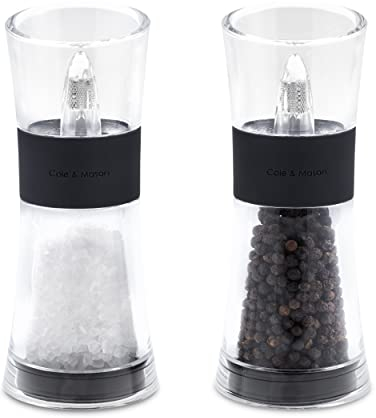 Cole & Mason H581580 Flip 180 Negro Molinillos de Sal y Pimienta, Classic Inverta, Acrílico, 154mm, Caja de Regalo, Incluye 2 x Molinos