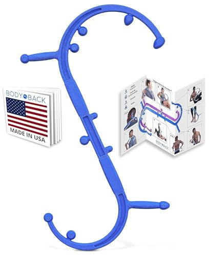 Body Back Buddy Appareil de Massage du Dos avec Anglais Affiche, Bâton de Massage à Main (Bleu)