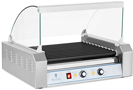 Royal Catering Máquina Asador de perritos calientes RCHG-11E (11 Rodillos, 20 Salchichas, 2200 W, 230 V, 2 Zonas calentadoras individuales, 48 x 58 x 41 cm, Recubrimiento: teflón)