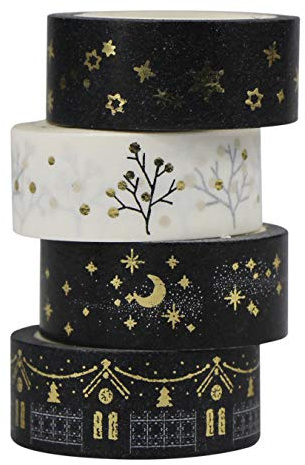 AUFODARA Washi Tape Dekobänder Goldenen Akzenten Designs 4er Set (Golden)