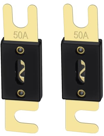 Heschen ANL-Sicherung, ANL-50, 50 A, für Kfz-Audiosysteme, goldfarben/schwarz, 2er-Pack