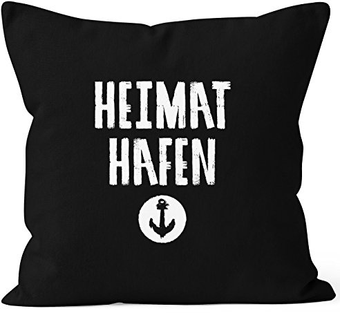 MoonWorks Kissenbezug Hafen Anker Kissen-Hülle Deko-Kissen Baumwolle Schwarz 40cm x 40cm