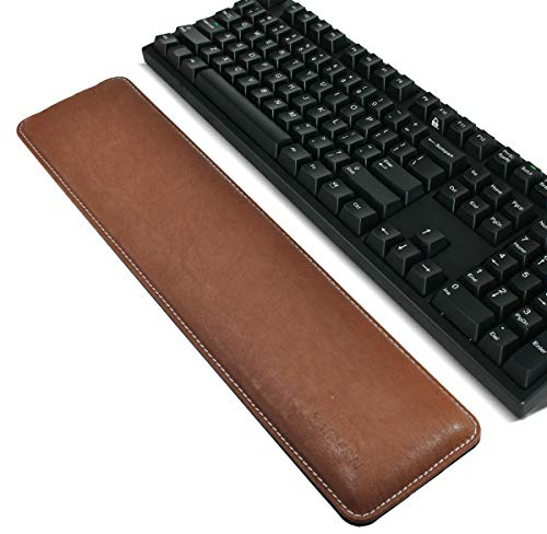MAIDERN Repose Poignets Ergonomique avec Mousse à mémoire de Forme, 41,5 x 9,5 cm en Cuir de Jeu pour Clavier, protège-Poignets/Support de Coussin(Marron)