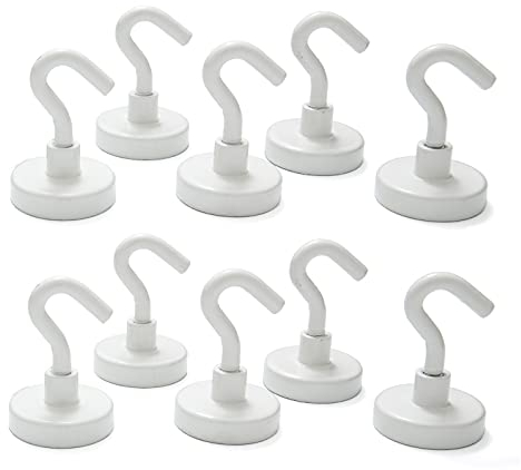 hf hajo - fix Magnet- | Klebe- | Schneideprodukte Neodym-Magnethaken 32mm, weiß, 10 Stück – Magnethaken extra stark haftend für schwere Gegenstände - Werbeschilder, Warnschilder