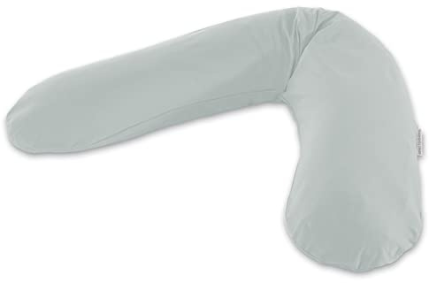 Theraline Das Original Schwangerschaftskissen & Stillkissen 190cm – Seitenschläferkissen Stillkissen Mikroperlen – inkl Stillkissenbezug Grau Bambus Kollektion