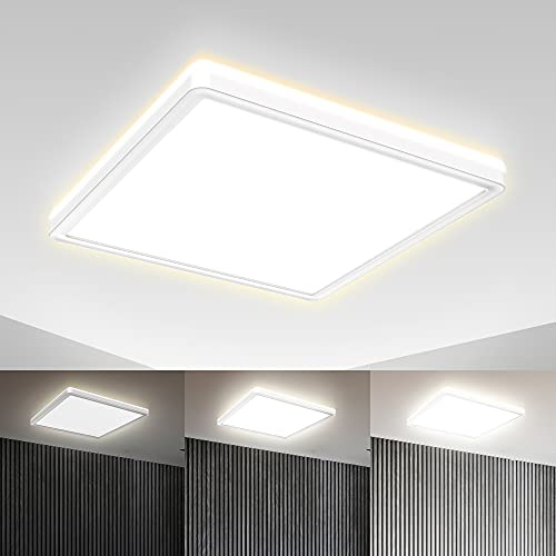 B.K.Licht - LED Deckenlampe mit indirektem Licht, ultraflach, in Stufen dimmbar, LED Panel, Deckenleuchte, Lampe, Wohnzimmerlampe, Schlafzimmerlampe, Küchenlampe, 29,3x29,3x2,8, Weiß