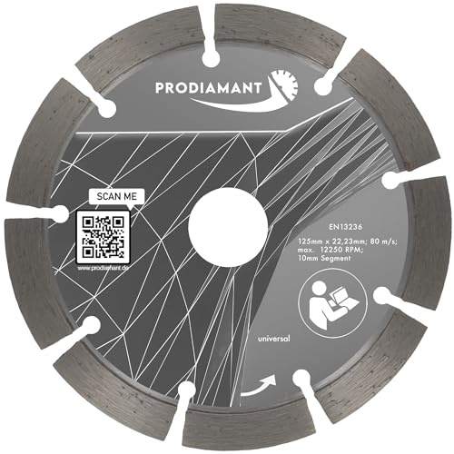 PRODIAMANT Diamant Trennscheibe 125 x 22,2 mm 10mm Profi universal Segment Beton, Stein, Pflaster, Ziegel für Winkelschleifer
