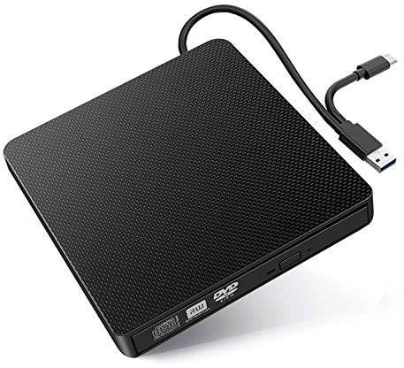Unità DVD CD Esterna Portatile, 2 in 1 USB3.0 e Tipo-C CD/DVD-RW Registratore Ottico CD Masterizzatore per Windows Linux Mac OS Compatibile con Macbook, Dell XPS, Surface Book,ASUS Zenbook(nero)