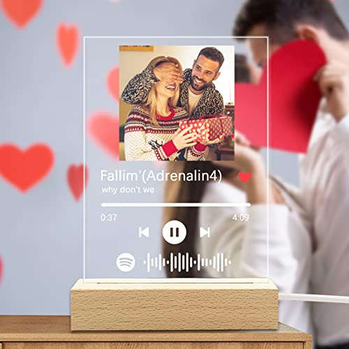Personalisierte Spotify Code Glasbilder Nachtlicht, Scannbar Spotify Glaskunst Personalisiert mit Foto, Acryl Spotify Lampe Geschenk für Raumdekoration,Muttertagsgeschenke,Geburtstagsgeschenke