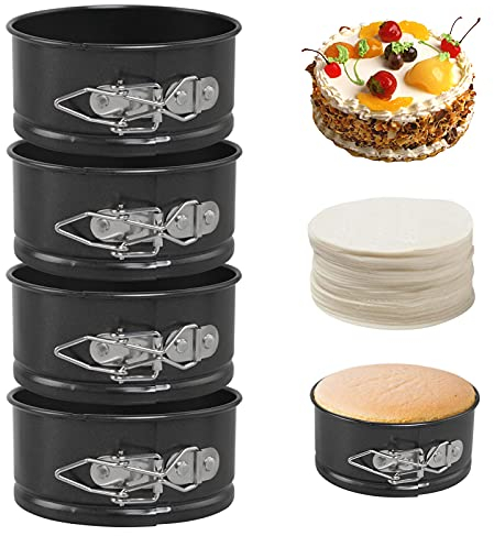 BelleStyle 4 stampi per torta rotondi, set di stampi per torta antiaderenti, stampi a cerniera rotondi in acciaio inossidabile, stampo a cerniera, stampo per torta con fondo rimovibile