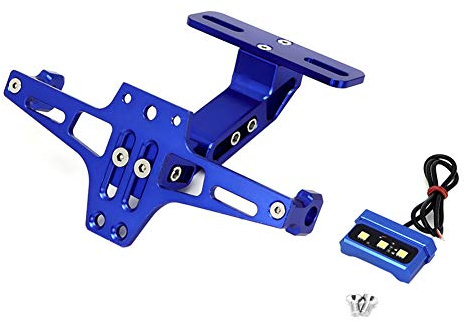 Motorcycle License Plate Bracket Eliminator Kit Universal Motorcycle License Plate Holder Mount Motorcycle Tail Tidy with LED Light (blue)+motorcycle folding side number plate holder