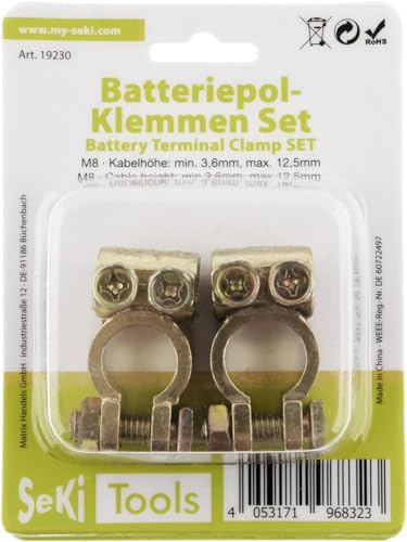SeKi Batterie-Polklemmen SET (Plus und Minus); passend für Auto-, Boot-, Wohnmobil-, LKW-Batterie; Batteriepolklemmen universal