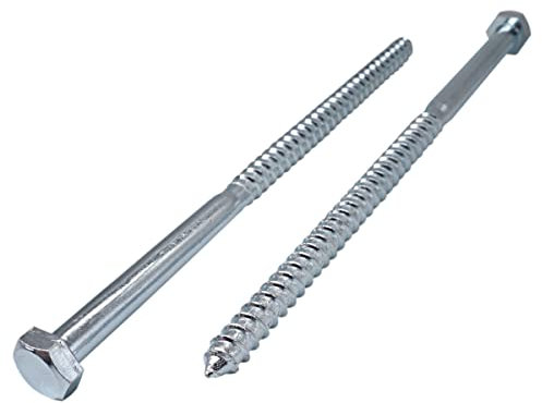 Marcopol (8 Stück) DIN 571 Sechskant-Holzschrauben aus verzinktem Stahl M12 x 260 mm, Sechskantschraube, Sechskantschrauben, Sechskantkopf, Schrauben(8, M12 x 260 mm), silber