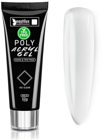 Beautilux Acrylgel für nägel TPO-Frei, 50g Clear HEMA-FREE Acrylgel Tube für Nägel, Langanhaltendes Aufbaugel für Acrylnägel und Nagelverlängerung, Uv Gel Tube