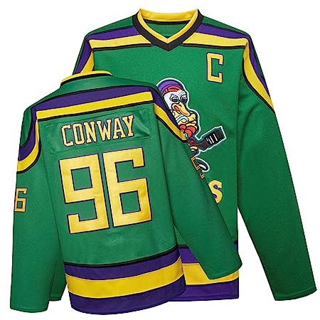 Mighty Ducks Maillot de Hockey sur Glace S-XXL Charlie Conway #96 Adam Banks #99, 90S Hip Hop Vêtements pour fête, #96 Vert, Taille L