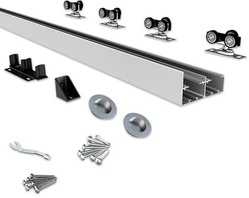 JUBEST Bypass Door Hardware 72, Aluminum Sliding Closet Door Hardware Set with Finger Pull Included, Smoothly and Quietly, for 2 Door System, Fit Door Thickness 1 3/8 or 1 3/4, Easy to Install