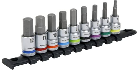 Sealey Drive Hex sockel bit set 9 st – platina 3/8 tum Sq AK6250