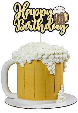 Gyufise 1 x Bierkrug Happy Birthday Kuchenaufsatz Glitzer Cheers Beers Cake Decoration for Celebrating Glorymoment Beer Theme Birthday Theme Party Supplies
