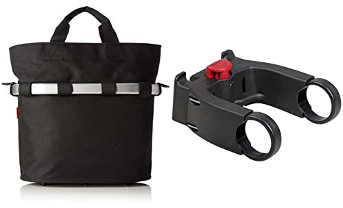 KlickFix Farradtasche Bikebasket Oval S Schwarz, 34 x 31 x 17.5 cm & Unisex Zubehör Lenkeradapter, Schwarz (Model 0211EB), One Size Ohne Schloss EU