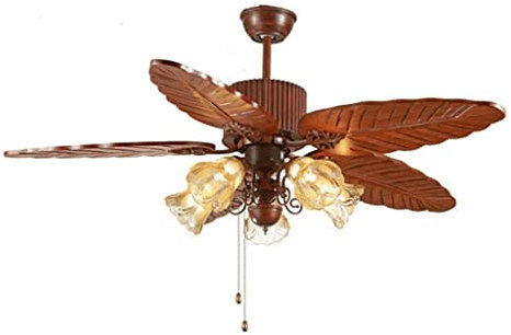 TOMYEUS Vintage Ceiling Fans Light Solid Wood Leaf Fan Ceiling Light Three Speed ​​Control Fan Light Home Dining Ceiling Fans