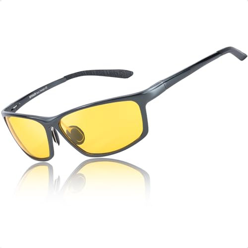 Myiaur Night-Driving Glasses Men Yellow Polarized Lens Anti Glare Ultralight Frame for Nighttime/Clondy/Foggy - UVA UVB Protection