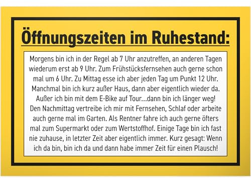 DankeDir! Öffnungszeiten Ruhestand - Schild 30 x 20 cm - Abschied Geschenkidee Pensionierung Verabschiedung Karte Party - Renteneintritt Rentner Kollege Frauen & Männer Rente Geschenk