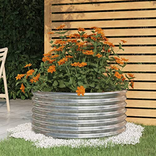 WIFESE Blumentopf Pflanzkübel Pulverbeschichteter Stahl 80x80x36 cm Silber Blumentopf Gross Hochbeet Metall PflanzküBel Groß AußEn BlumentöPfe Plant Box Pflanzgefäß für Patios, Gemüsebett