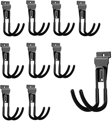 PYBTOOL Large J Slatwall Hooks Heavy Duty, Slatwall Accessory, Slat Wall Hanging Hooks, Garage Slatwall Hooks and Hangers for Garden Hose, Black(10 Pack)