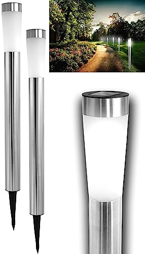 Stephans Möbelbörse 2x LED Solar Gartenlampe 90cm für Außen Garten Leuchte Lampe Standlampe Outdoor IP44 Wegeleuchte Solarlampen aus Edelstahl für Terrasse, Rasen, Garten und Wege