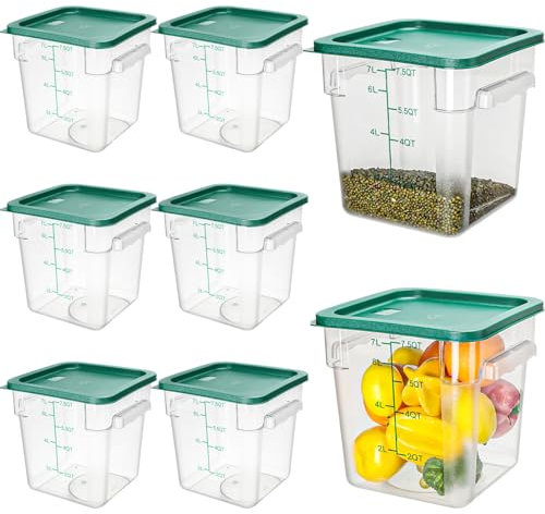 Lallisa Set di 8 contenitori quadrati in policarbonato per alimenti, con bilancia, contenitori da cucina con coperchio, ermetici, con manici, per cucina e ristorante, 8 l