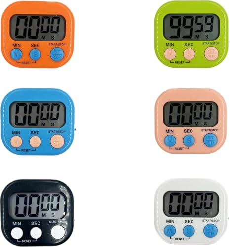 6 Pcs Kitchen Timer, Magnetic Digital Kitchen Timer, Big Digits Loud Alarm Magnetic Back Count Up Countdown Timer Perfect for Teachers,Classroom,Homework,Baking