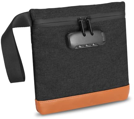 Geldtasche mit Zahlenschloss, 20×18,8cm Abschließbare Geldtasche Banktasche, Wasserdicht Geldbeutel, Männer & Frauen Tragbare Safe Handle Bag, Schutz für Bargeld, Pässe, Geruchsdichter (Schwarz)