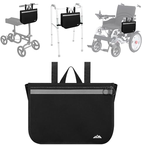 supregear Rollstuhl Seitentasche - Für Senioren und Erwachsene Multifunktionale Aufbewahrung Rollatoren Gehhilfen Elektrorollstühle Knie Scooter, Tragbare Reisetasche, Schwarz