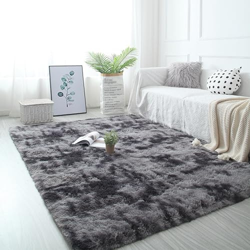 Teppiche Schlafzimmer Flauschige Teppich, Hochflor Teppich Wohnzimmer Anti-Rutsch Unterseite Teppich für Wohnkultur Kinderzimmer, Teppiche Gegend Schlafzimmer Bettvorleger (Dunkelgrau,160*230cm)