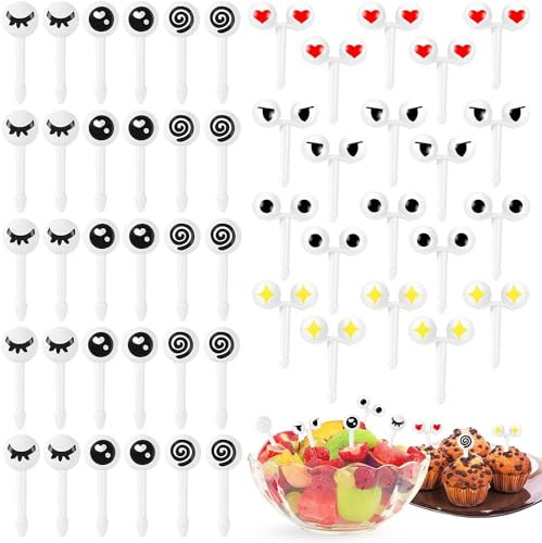 50 Stück Cartoon Obst Gabel Kinder Obstgabeln Kinder Mini Augen Karikatur Ausdruck FruchtFür Kinder Obstgabeln Bento Tiere Food Picks Kinder Plastik Obst Gabeln Wiederverwendbare Food Picks