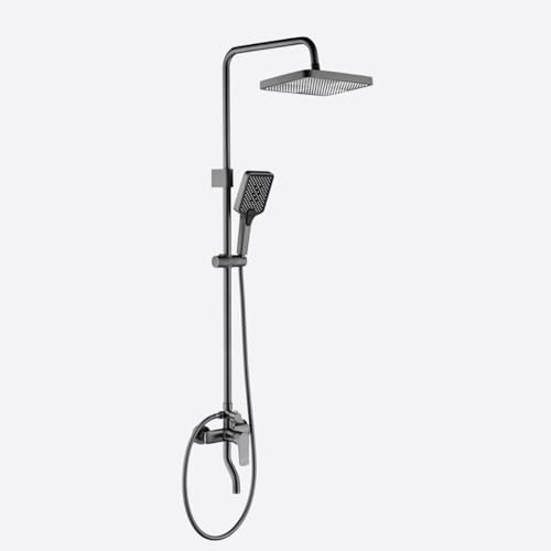 BiaoTeng Duschsystem Regendusche mit Armatur, Badewannen- & Duschsysteme, Höhenverstellbar, Duschstange mit Regendusche und Brause Grau