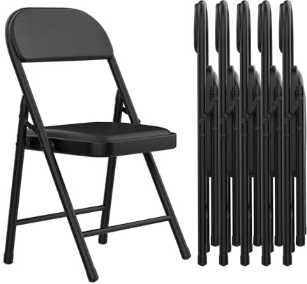 PIPIPOXER PU Klappstuhl 6er Set Klappstühle Starker Metallrahmen Campingstuhl Faltbarer Stuhl Bürostuhl Platzsparender Schreibtischstuhl für Home Office, Gästezimmer, Konferenzraum, Schwarz