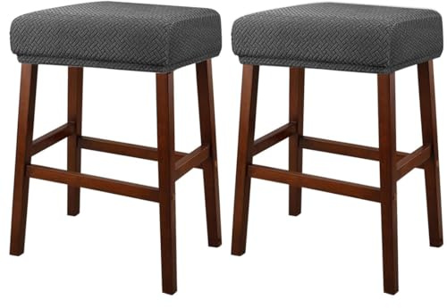 Lussenwert Stool Covers Rectangular Set of 2, Jacquard Vanity Stool Covers Stretch Washable Saddle Bar Stool Slipcover Bench Seat Protector with Elastic Bands Dark Gray