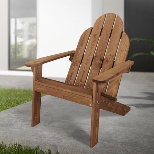 ML-Design Adirondack-Stuhl aus Tannenholz Massiv, 92,5x70x89 cm, Braun, Gartenstuhl mit Rückenlehne & Armlehnen, Holzstuhl ergonomisch, Wetterfeste Gartensessel, Relaxstuhl für Balkon Garten Strand