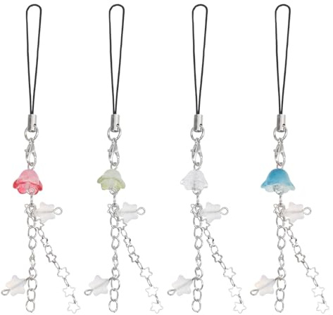 GLOBLELAND 4 Stück Quallen Stern Handyanhänger Kawaii Handyanhänger Y2K Perlen Handygurt Charms Für Handytasche Portemonnaie Schlüsselanhänger Kamera