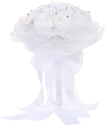 HOLIDYOYO Brautstrauß Mit Perlen Und Spitze Hochzeitsdekoration Kunstblumenstrauß Für Braut Romantisches Accessoire Für Hochzeiten Verlobungen Und Feiern