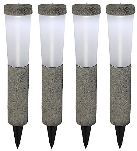 GLOBO Solarlampen Garten Steinoptik Wegbeleuchtung Außen Solar Solarleuchten Set für Außen, mit Erdspieß, 1x LED Akku kaltweiß, H 45,6 cm, 4er Set