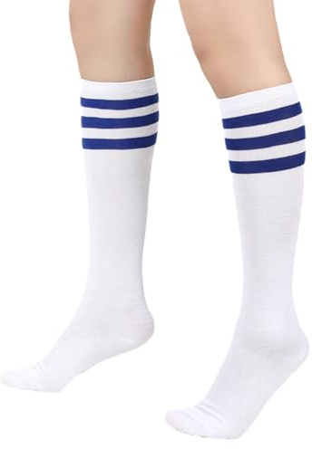 BRTNUP Calcetines a rayas hasta la rodilla para mujeres y niños, calcetines de animadora a rayas, mezcla de algodón elástico, medias casuales a rayas, accesorios para botas, calcetines largos para