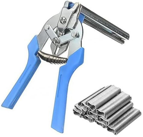 Sausage Clipper Pliers, 1 Set of Fence Pliers, Hog, Ring Pliers, Hog, Wire Fastening Pliers, 600 Pieces M Clips, for Mattresses, Car, Cushion, Sofas, Fences, Pet Cages