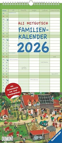 DUMONT - Ali Mitgutsch Familienkalender 2026 – Wandkalender 22x50 cm – Familienplaner mit 5 Spalten & Wimmelbildern des Kinderbuchklassikers: Mit Ferientabelle und zwei Stundenplänen