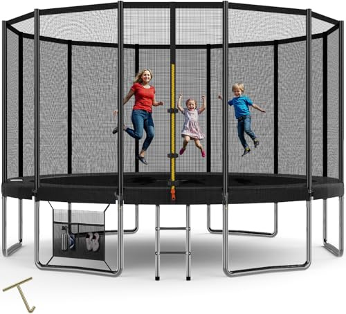 Devoko Cama Elástica Exterior para Niños Ø 183/228/305/366/427 cm, Trampolines para Niños con Malla de Zapatos, Escalera, Red de Seguridad, Capacidad de Carga 50-150 kg