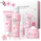 Set per La Cura Della Pelle Sakura 5 Pezzi con Detergente,Tonico,Crema Viso,Siero e Crema,Kit per La Cura Della Pelle Sakura,Sakura Skincare Set per La Pulizia del Viso per Ragazze e Donne